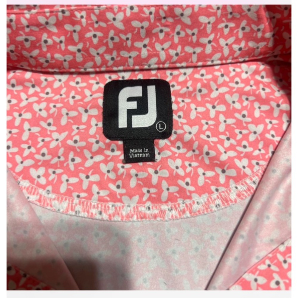 FootJoy Polo Shirt Mens Medium Pink‎ Floral Logo Left Sleeve - Picture 5 of 8